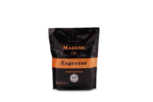 وزن خالص: 40 ساشه 2 گرمی توضیحات: قهوه اسپرسو ماگوش( Powder Coffee Instant Espresso ) بصورت 100 درصد خالص و بدون هیچ گونه نگهدارنده از معتبر ترین برند های دنیا تهیه می شود . این محصول این امکان را به طرفداران بیشمار قهوه اسپرسو میدهد تا در اسرع وقت و بدون نیاز به دستگاه و بصورت فوری و با همان کیفیت قهوه های اسپرسوی دستگاهی از نوشیدن این قهوه لذت ببرند.