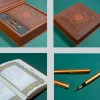 تولیدی ست نفیس برجسته خشتی زرین شامل دیوان حافظ، سالنامه حافظ، خودکار و روان‌نویس قطع ۲۸×۲۸×۷
