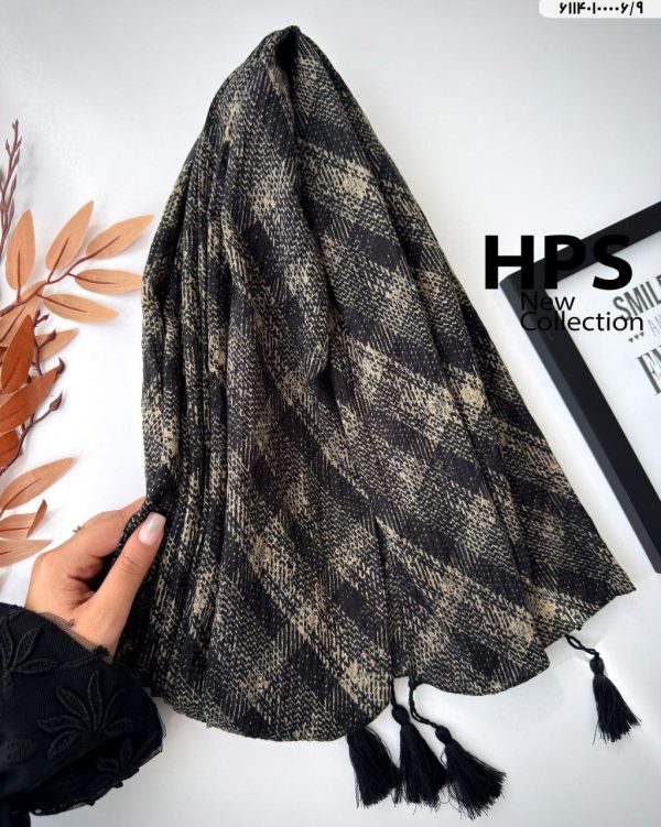 شال نخی پلیسه طرحدار HPS چهارخانه و پیردوپل